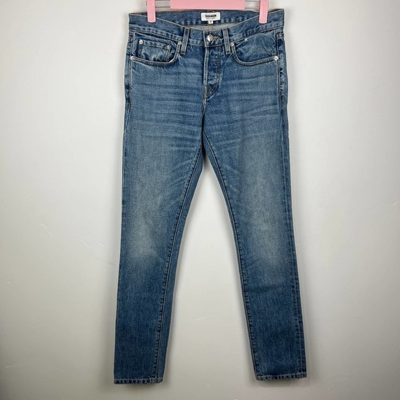 Buck Mason Slim Fit American Made Blue Jeans Button Fly Mens Size: 28